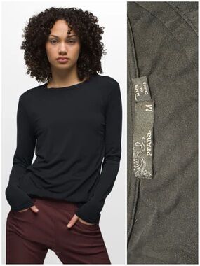 Prana Tencel Modal Lightweight Long Sleeve Pocket T-Shirt Black Crewneck Tee